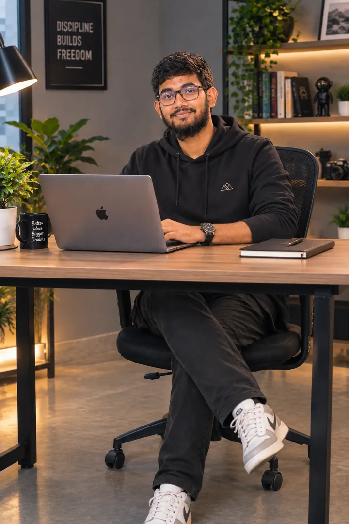 Emad Uddin, full-stack and AI automation engineer, at his desk in Dhaka