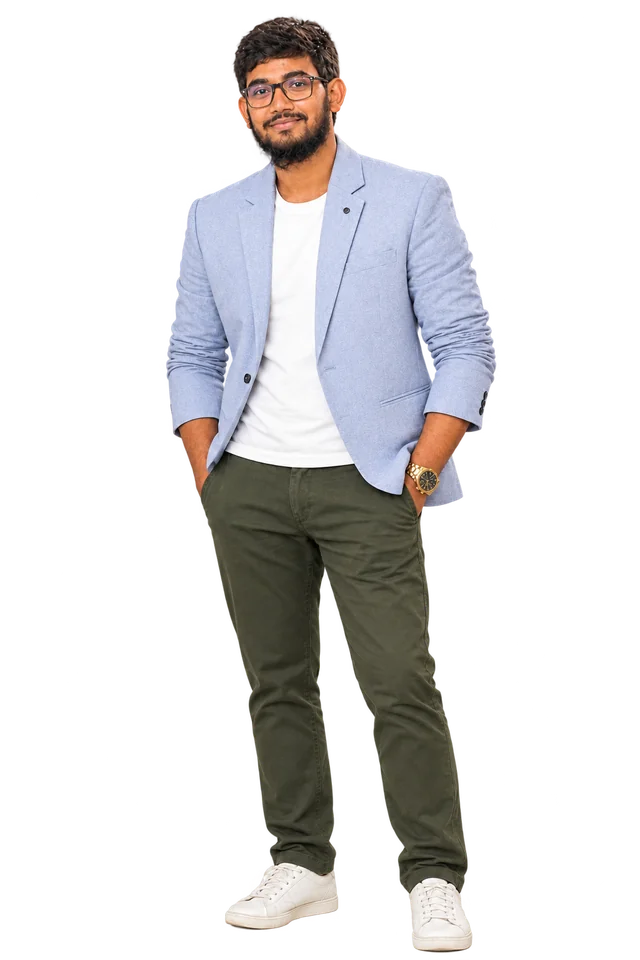 Emad Uddin standing, full-length portrait